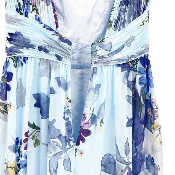 Mac Duggal Floral Print Flutter Sleeve Chiffon Gown Blue Multi Womens Size 6 NWT - Picture 8 of 12